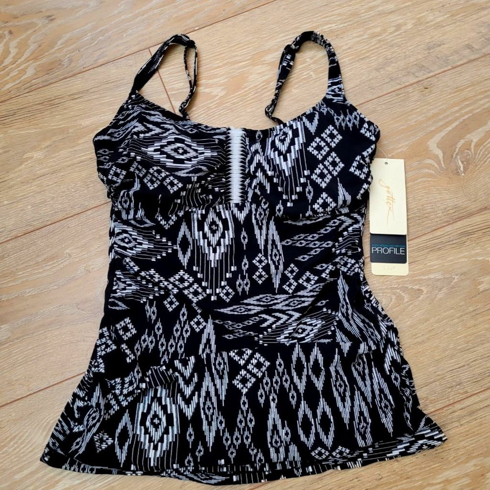 Profile By Gottex Black & White Printed Tankini Top